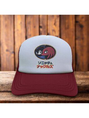 Sonic & Tails Sonic The Hedgehog Japanese Mens Trucker Hat Maroon Video Game
